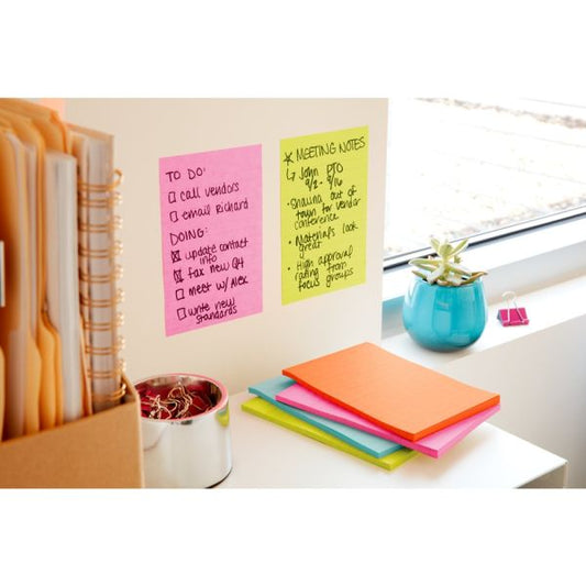 Post-it Super Sticky Notes, 4" x 6", Supernova Neons Collection, Lined, Pack Of 5 Pads