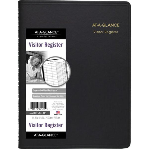 AT-A-GLANCE Visitor Register Book, Black Cover, 10.88 x 8.38 Sheets, 60 Sheets/Book