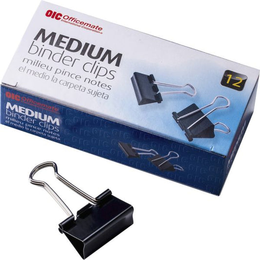 OIC Medium Binder Clips 1 1/4" Width - 5/8" Capacity - 12/ Box - Black