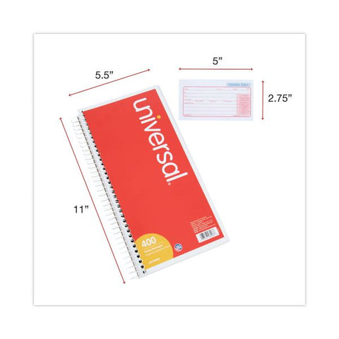 Universal Wirebound Message Books, Two-Part Carbonless, 5 x 2.75, 4 Forms/Sheet, 400 Forms Total