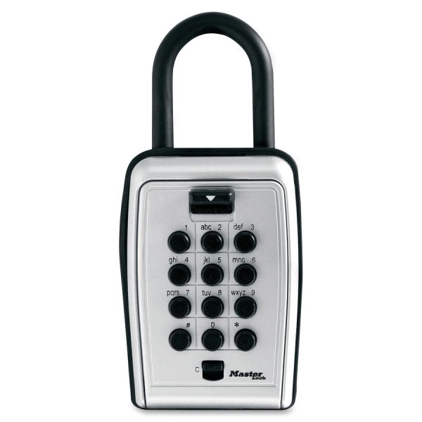 Master Lock Portable Key Safe Push Button Lock - Weather Resistant, Scratch Resistant - for Door - Overall Size 7.2" x 5.3" x 2.2" - Black, Silver - Metal, Vinyl