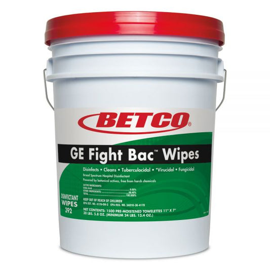 Betco Big Bucket GE Fight Bac Wipes, Fresh Scent, 7" x 11", Bucket Of 1,500 Wipes