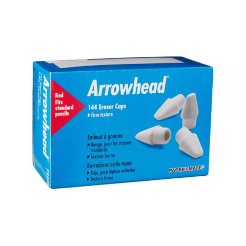 Paper Mate Arrowhead Eraser Caps, For Pencil Marks, Pink, 144/Box