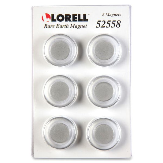 Lorell Round Cap Rare Earth Magnets 1.2" Diameter - Round - 6 / Pack - Clear