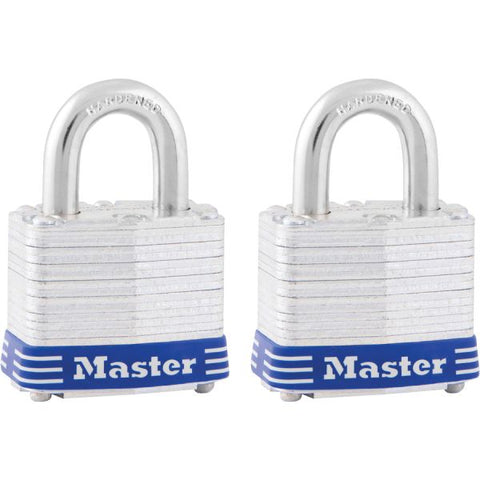 Master Lock Four-Pin High Security Keyed Padlock 1.6" Body - Steel - Blue, Silver - (2) Locks - (2) Keys