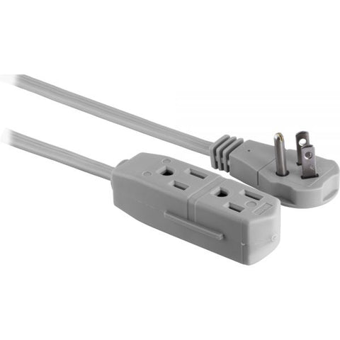 GE 3 Outlet Extension Cord, 8' Long Cord, Flat Plug, Gray, 43027