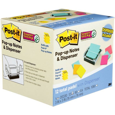 Post-it Pop-up Notes Super Sticky Pop-up Dispenser Value Pack, For 3 x 3 Pads, Black/Clear, Includes (12) Marrakesh Rio de Janeiro Super Sticky Pop-up Pad