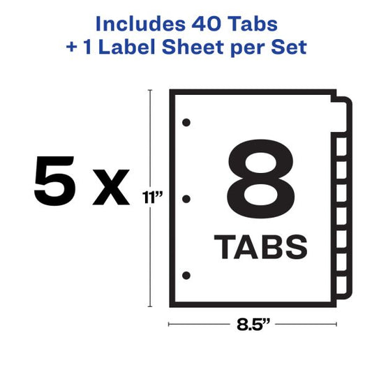 Avery Print & Apply Clear Label Dividers, 8-Tab, White Tab, Letter, 5 Sets