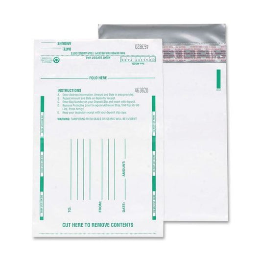 Quality Park Poly Night Deposit Bags with Tear-Off Receipt, 10 x 13, White, 100/Pack