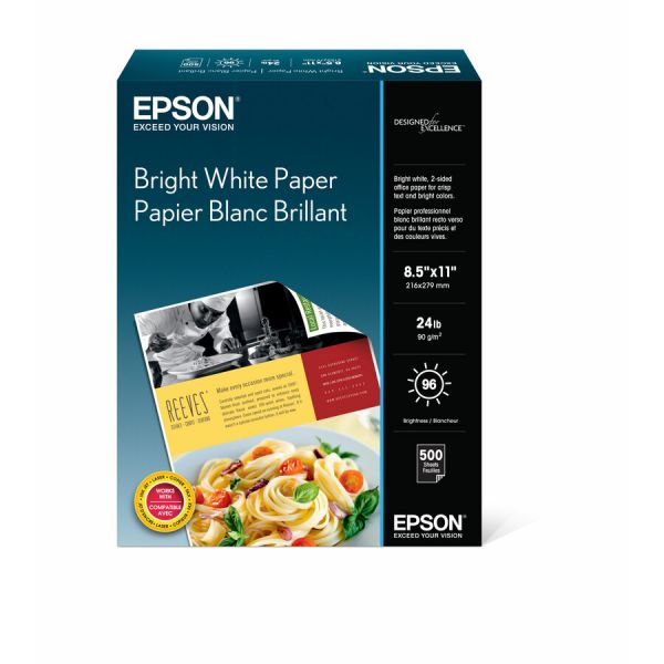 Epson Premium Inkjet/Laser Paper - Bright White Letter - 8.50" x 11" - 90 g/m? - Ultra Smooth - 95 GE/108 ISO (D65) Brightness - 500 x Sheet - Bright White