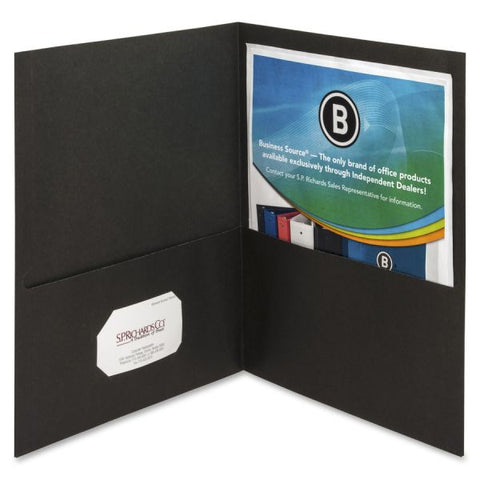 Business Source Black Two Pocket Folders Letter Size - 2 Pockets - 125 Sheet Capacity - Paper - Black - 25/ Box