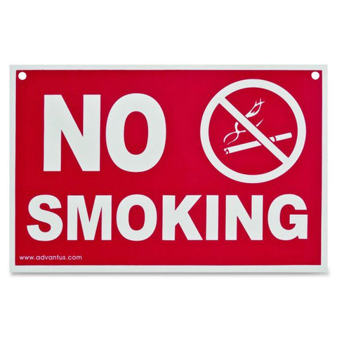 Advantus "No Smoking" Wall Sign 8" x 12" - Plastic - Punched - Red, White