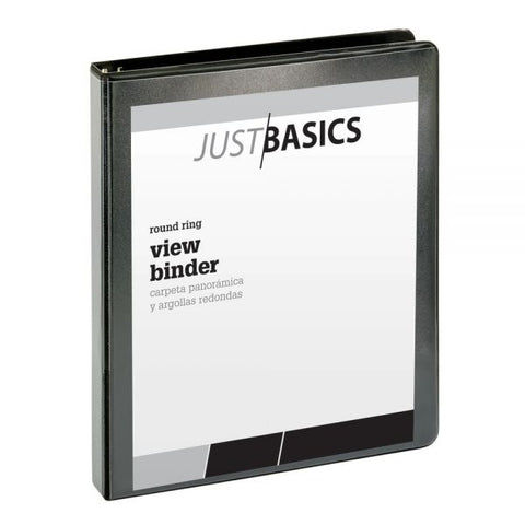 Just Basics 3-Ring View Binder, 1" Round Rings, 61% Recycled, Black