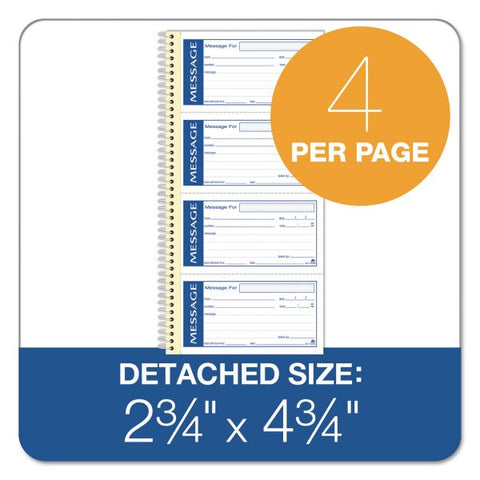 Adams Write 'n Stick Phone Message Book, Two-Part Carbonless, 4.75 x 2.75, 4 Forms/Sheet, 200 Forms Total