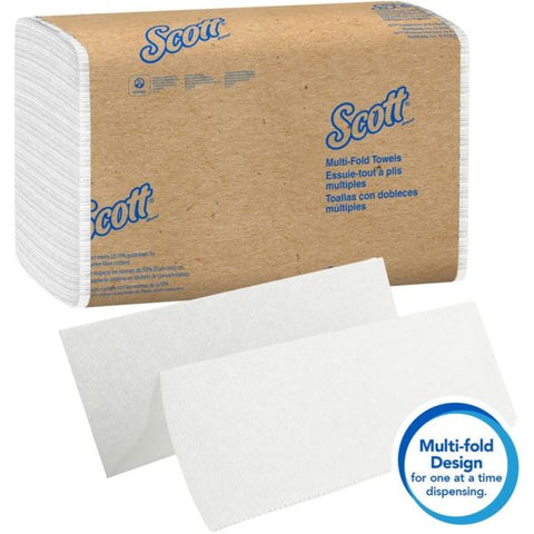 Scott Multi-Fold Paper Towels with Absorbency Pockets, 9 1/5 x 9 2/5, 1-Ply, White, 250 Sheets/Pack, 16 Packs/Carton