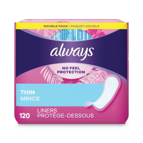 Always Thin Daily Panty Liners, Regular, 120/Pack, 6 Packs/Carton