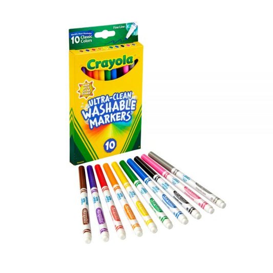 Crayola Ultra-Clean Washable Markers, Fine Tip, Assorted Classic Colors, Box Of 10