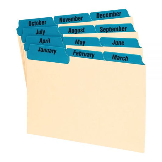 Oxford Manila Index Card Guides with Laminated Tabs, 1/3-Cut Top Tab, January to December, 4 x 6, Manila, 12/Set