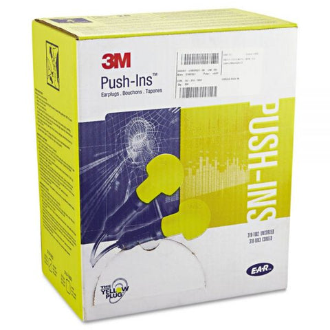 3M E·A·R Push-Ins Earplugs, Corded, 28NRR, Yellow/Blue, 200 Pairs