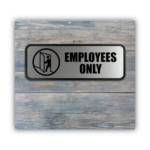 COSCO Brushed Metal Office Sign, Employees Only, 9 x 3, Silver