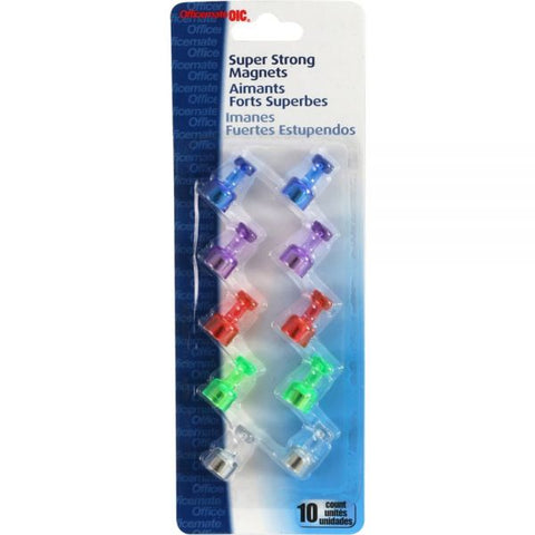 Officemate Push Pin Magnets, Assorted Translucent, 0.75" Diameter x 0.38"h, 10/Pack