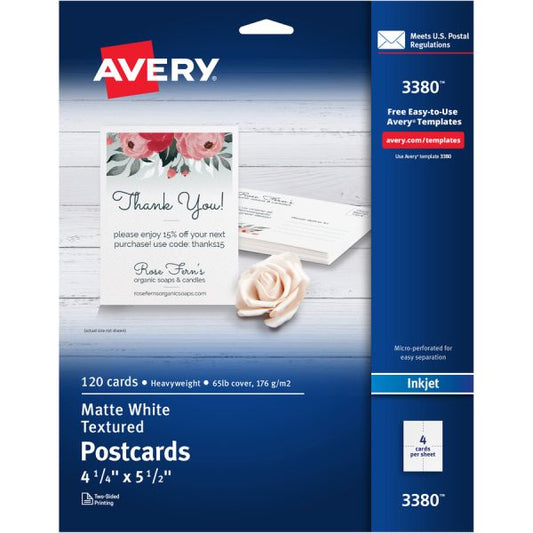 Avery Inkjet Postcard - White 4.25" x 5.50" - Matte