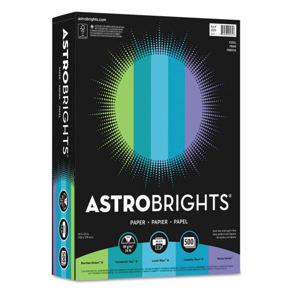 Astrobrights Color Paper, 24 lb, 8 1/2 x 11, "Cool" Assortment, 500 Sheets/Ream