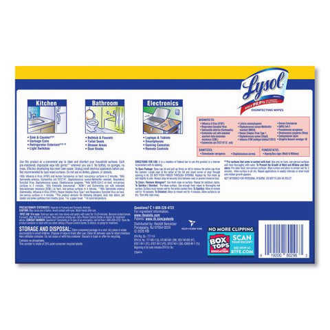 LYSOL Brand Disinfecting Wipes, 7 x 7.25, Lemon and Lime Blossom, 80 Wipes/Canister, 2 Canisters/Pack, 3 Packs/Carton