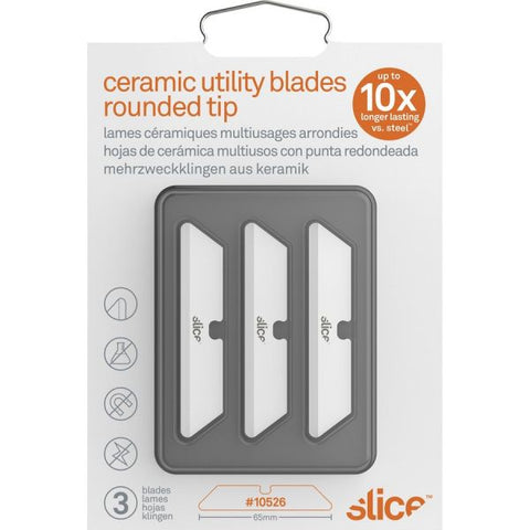 slice Safety Utility Knife Blades, Rounded Tip, Ceramic Zirconium Oxide, 3/Pack