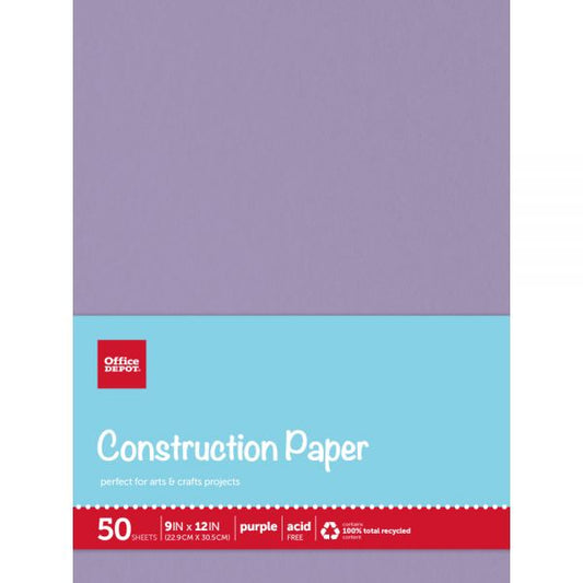 Construction Paper, 9" x 12", 100% Recycled, Purple, Pack Of 50 Sheets