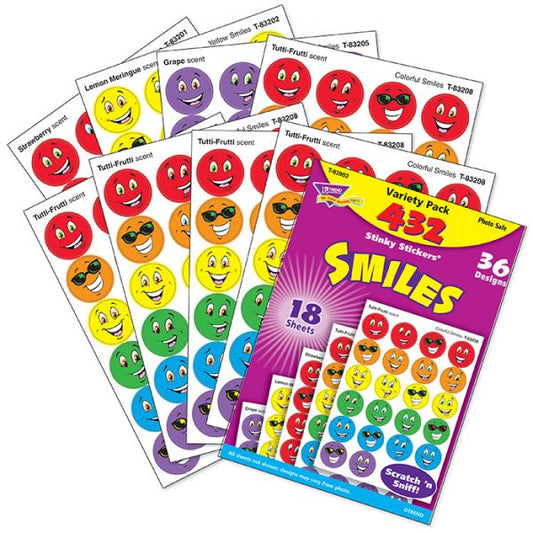 TREND Stinky Stickers Variety Pack, Smiles, Assorted Colors, 432/Pack