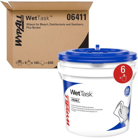 WypAll Critical Clean Wipers for Bleach, Disinfectants, Sanitizers WetTask Customizable Wet Wiping System,90/Roll, 6 Rolls/Bucket/CT