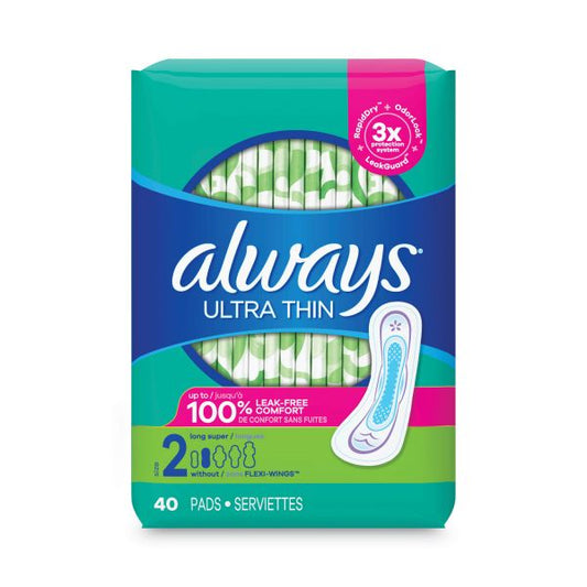 Always Ultra Thin Pads, Super Long 10 Hour, 40/Pack, 6 Packs/Carton