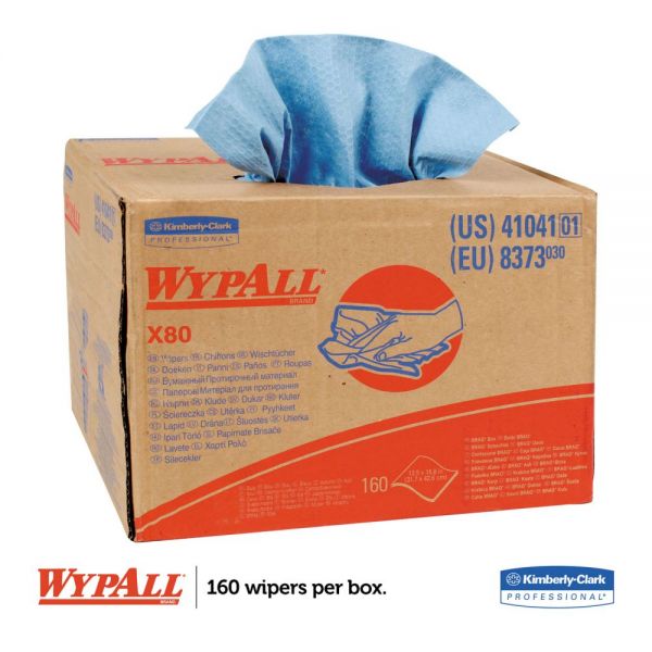 WypAll Power Clean X80 Heavy Duty Cloths, 11.1 x 16.8, Blue, 160 Wipers/Carton