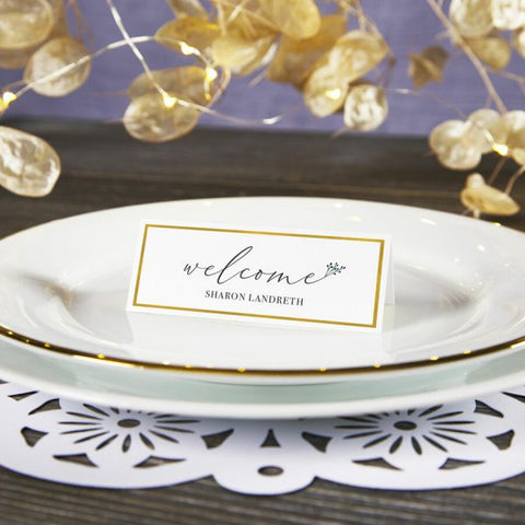 Avery Laser, Inkjet Printable Place Card - Gold, White 97 Brightness - 3 3/4" x 1 7/16" - 65 lb Basis Weight - 176 g/m&#178; Grammage - Matte - 5 / Pack - FSC Mix - Perforated, Print-to-the-edge, Pre-scored