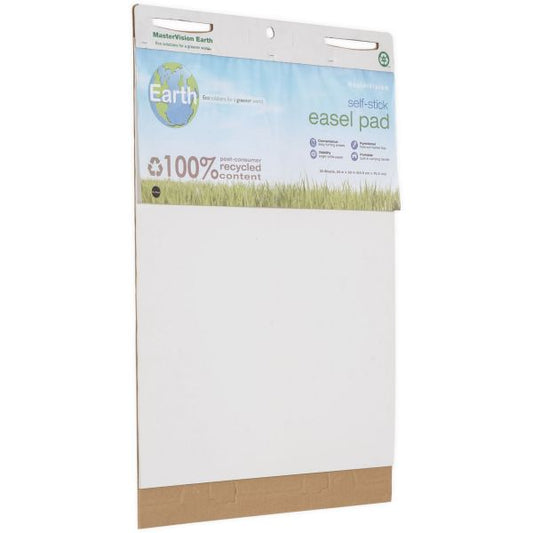 MasterVision Earth 100% PC Self-Stick Easel Pads 25" x 30" Sheet Size - 80 lb Paper Weight - White - 30 Sheets/ Pad - 2 Pads/ Carton