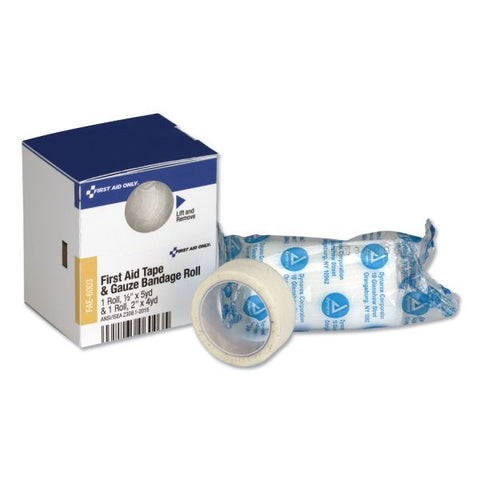 First Aid Only SmartCompliance First Aid Tape/Gauze Roll Combo, 0.5" x 5 yd Tape, 2" x 4 yd Gauze