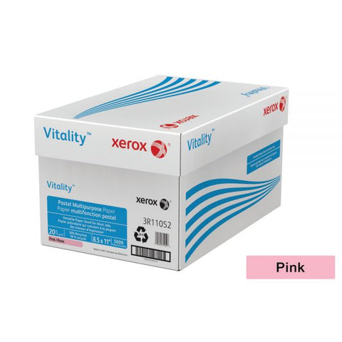 Xerox Vitality Pastel Colored Multi-Use Print & Copy Paper, Letter Size (8 1/2" x 11"), 20 Lb, FSC Certified, 30% Recycled, Pink, 500 Sheets Per Ream, Case Of 10 Reams