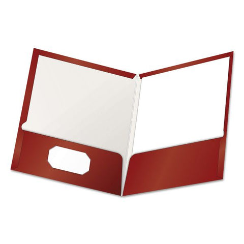 Oxford High Gloss Laminated Paperboard Folder, 100-Sheet Capacity, 11 x 8.5, Crimson, 25/Box