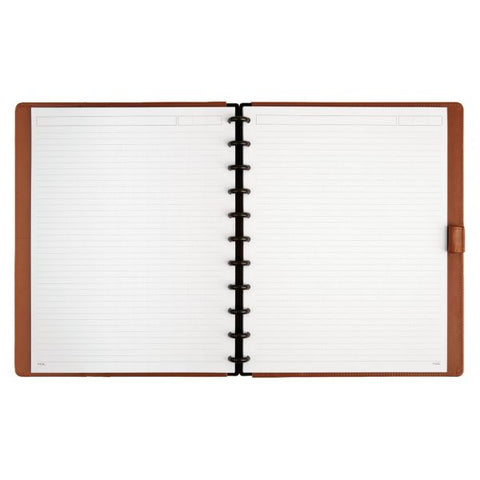 TUL Discbound Notebook, Letter Size, Leather Cover, Narrow Ruled, 60 Sheets, Brown