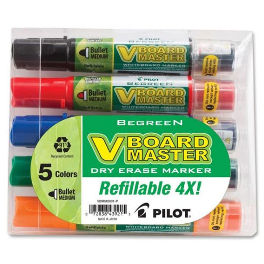 BeGreen VBoard Master Dry-Erase Markers Bullet Tip - Assorted Colors - 5/ Pack