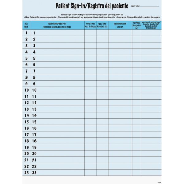 Tabbies Patient Sign-in Label Forms Letter - 8.50" x 11" Sheet Size - Blue Sheet(s) - 125 / Pack