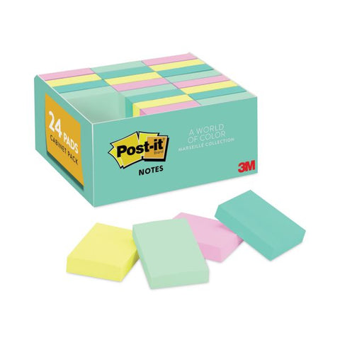 Post-it Notes Original Pads in Beachside Cafe Collection Colors, Value Pack, 1.38" x 1.88", 100 Sheets/Pad, 24 Pads/Pack