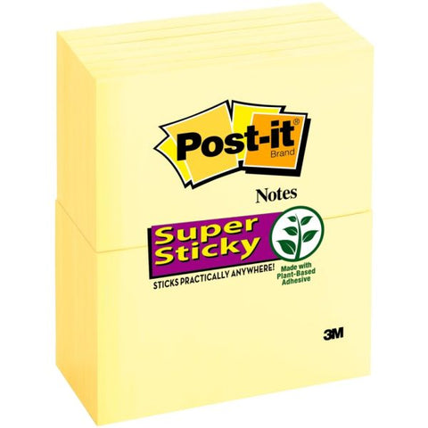 Post-it Notes Super Sticky Pads in Canary Yellow, 3" x 5", 90 Sheets/Pad, 12 Pads/Pack