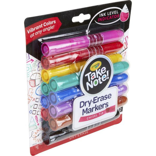 Take Note! Dry Erase Markers Chisel Marker Point Style - Assorted - 12 / Pack