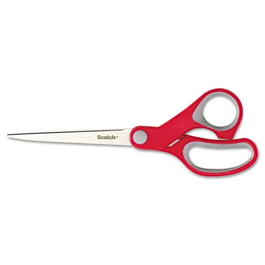 Scotch Multi-Purpose Scissors, Pointed Tip, 7" Long, 3.38" Cut Length, Gray/Red Straight Handle