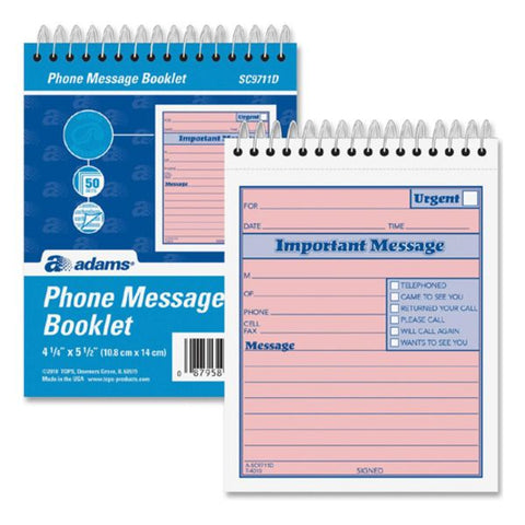 Adams Spiral-bound Phone Message Booklet 50 Sheet(s) - Spiral Bound - 4" x 5.50" Sheet Size - 1 Each