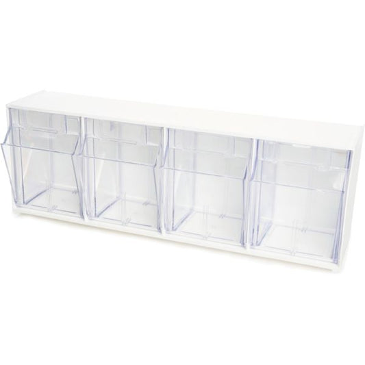 Deflecto Tilt Bin Interlocking Multi-Bin Storage Organizer 23.63" x 6.63" x 8.13" - 4 Compartments - White