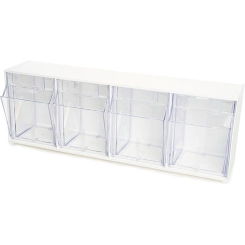 Deflecto Tilt Bin Interlocking Multi-Bin Storage Organizer 23.63" x 6.63" x 8.13" - 4 Compartments - White