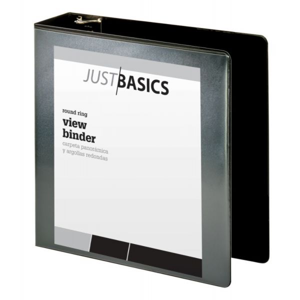 Just Basics 3-Ring View Binder, 3" Round Rings, 61% Recycled, Black